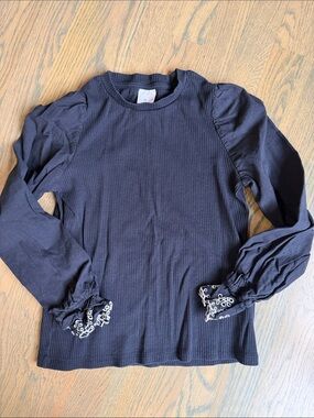 Zara Navy Long Sleeve Top with Lace Cuffs